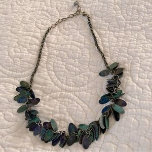 Vintage Blue green metal oval disc necklace 15” with 3” extension
